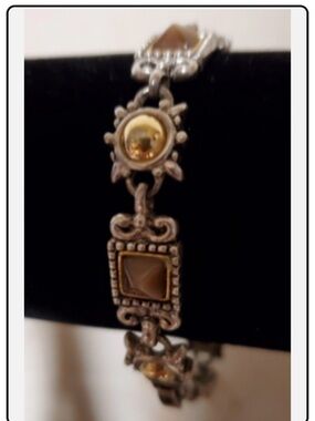 Silver-Tone Bracelet with Amber and Cream Accents
